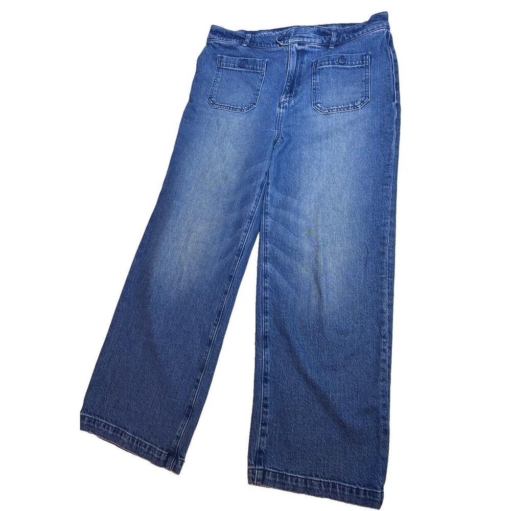 LOFT W Palmer Sz 10 Wide Leg Jeans Blue Denim Medium Wash High Rise Stretch